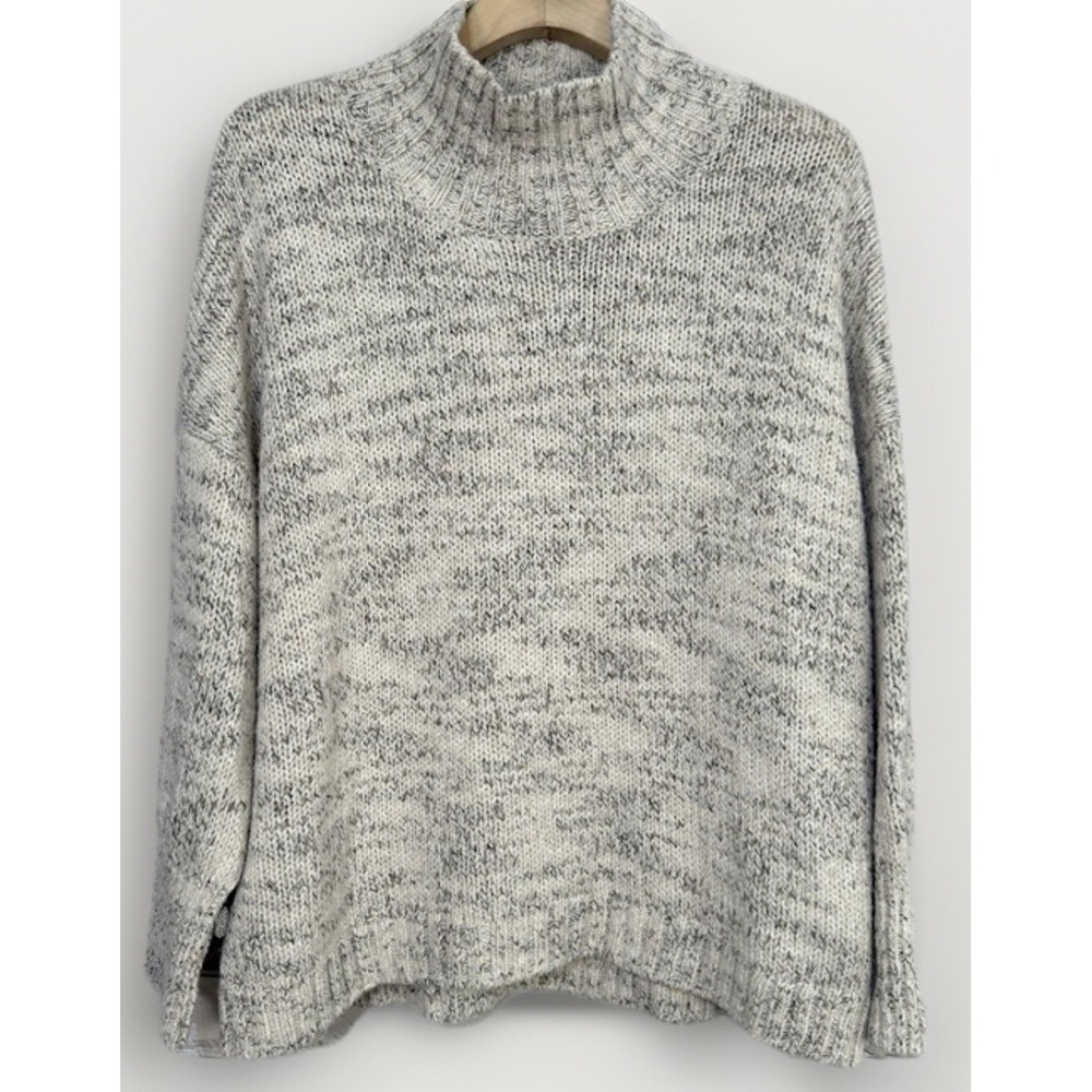 J.jill Pure Jill Marled Cotton Blend Mock-Neck Sweater Oatmeal Heather Gray Med